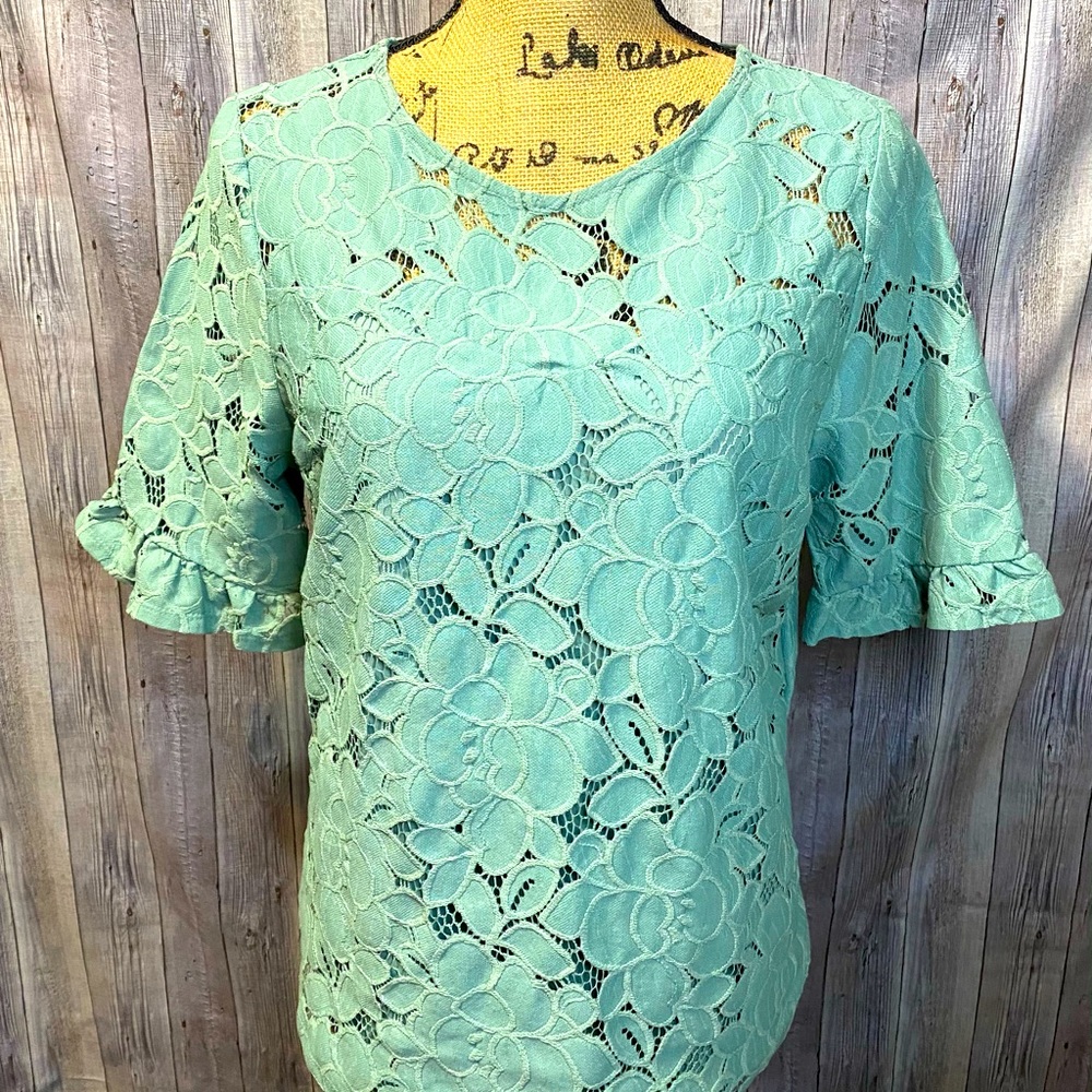 MONTEAU MINT GREEN FLORAL BLOUSE (NWT) XL JUNIOR